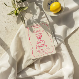 40e Hand Getrokken Roze Bow Champagne Glas Verjaar Kaart