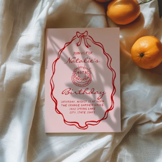 40e Hand getrokken taart Coquette 40e Lijst Verjaa Kaart