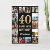 40e Happy Birthday Black en Gold Photo Collage Kaart (Voorkant)