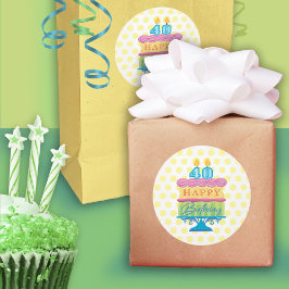 40e Happy Birthday Cake Yellow Stippen Ronde Sticker