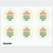40e Happy Birthday Cake Yellow Stippen Ronde Sticker (Vel)