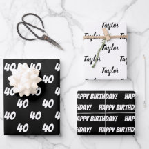 40e Happy Birthday Custom Name Wrapping Paper