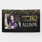 40e Happy Birthday-ontwerp met gouden confetti Spandoek (Horizontaal)