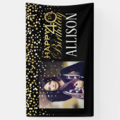 40e Happy Birthday-ontwerp met gouden confetti Spandoek (Verticaal)