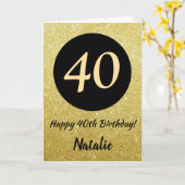 40e Happy Birthday Zwart en Goud Glitter Kaart (Gele Bloem)