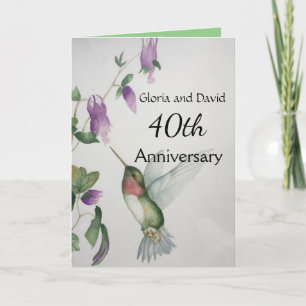 40e Happy Jubileum Sweet Stijlvolle Hummingbird Kaart