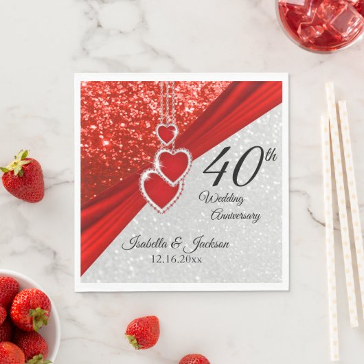 40e Helderrood en Glitter Jubileum / bruiloft Servet (Insitu)