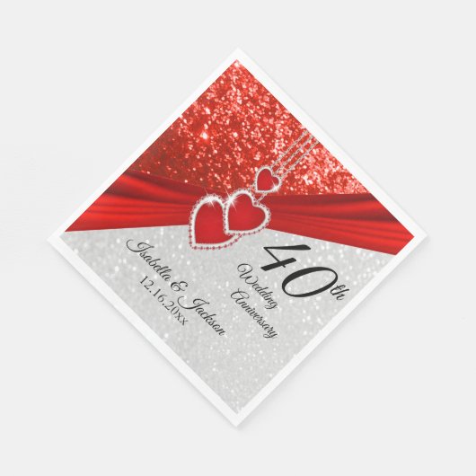 40e Helderrood en Glitter Jubileum / bruiloft Servet (Hoek)
