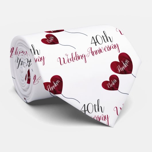 40e herdenkingsdag Ruby rood & wit hart Stropdas (Opgerold)