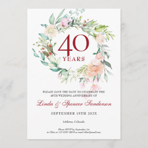 40e huwedelijksjubileum Save the Date bloem Kaart