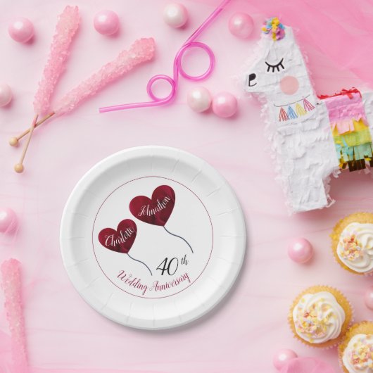 40e huwelijksdag rood hart papieren bordje (Feest)