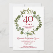 40e huwelijksjubileum Elegante bloemenslingers Kaart (Voorkant)