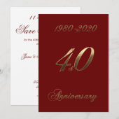 40e huwelijksjubileum Jubileum 2020 Elegante Rood Save The Date (Voorkant / Achterkant)
