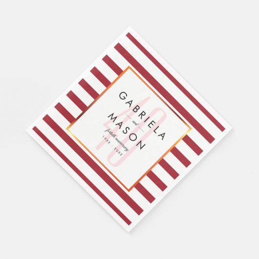 40e huwelijksjubileum Klassieke Robijn Streep Servet (Hoek)