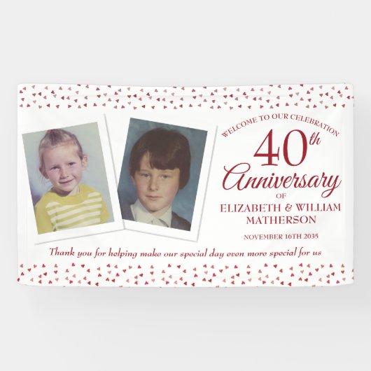 40e Huwelijksjubileum Robijnen Bruiloft Kinderfoto Spandoek (Horizontaal)