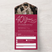 40e huwelijksjubileum robijnen bruiloft rode maalt all in one uitnodiging (Binnen)