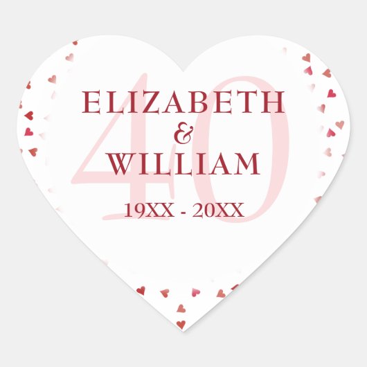 40e huwelijksjubileum Robijnen Hartjes Hart Sticker (Voorkant)