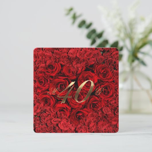 40e huwelijksjubileum Rode Rozen Hart Elegant I Kaart (Staand voorkant)
