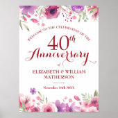40e huwelijksjubileum rozen bloemen welkomstbord poster (Voorkant)
