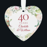 40e huwelijksjubileum rozen krans ornament<br><div class="desc">Met een delicate waterverf bloemenslinger is deze chic botanische 40e huwelijksjubileum aandenken te personaliseren met uw speciale jubileum informatie in een elegante robijnrode tekst. Ontworpen door Thisisnotme©</div>