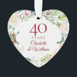 40e huwelijksjubileum rozen krans ornament<br><div class="desc">Met een delicate waterverf bloemenslinger is deze chic botanische 40e huwelijksjubileum aandenken te personaliseren met uw speciale jubileum informatie in een elegante robijnrode tekst. Ontworpen door Thisisnotme©</div>