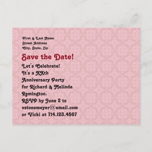 40e huwelijksjubileum Ruby Red Z06 Aankondigingskaart (Achterkant)