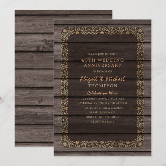 40e huwelijksjubileum Rustic Wood Country-feest Kaart (Voorkant / Achterkant)