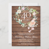40e huwelijksjubileum Rustieke hout bloemmotief Kaart (Voorkant)
