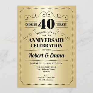 40e huwelijksjubileumfeest - Goud Zwart Kaart