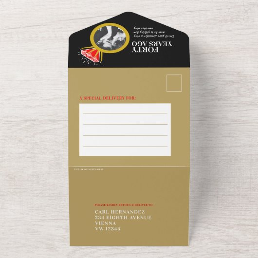 40e huwelijksjubileumfeest robijnrode ring all in one uitnodiging (Buitenkant)