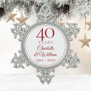 40e huwelijksverjaardag Elegante Robijn Tin Sneeuwvlok Ornament