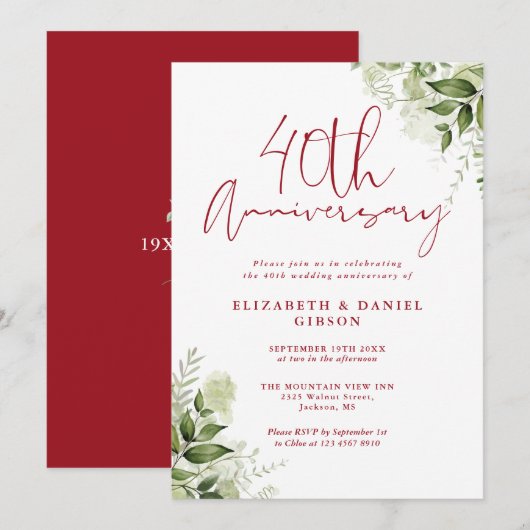 40e huwelijksverjaardag groen ruby script kaart (Voorkant / Achterkant)