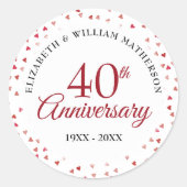 40e huwelijksverjaardag Robijn Liefdeshartjes Ronde Sticker (Voorkant)