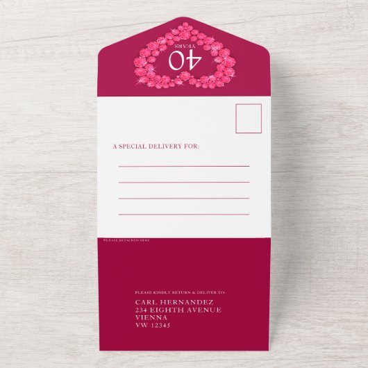 40e huwelijksverjaardag robijnen bruiloft geen env all in one uitnodiging (Buitenkant)