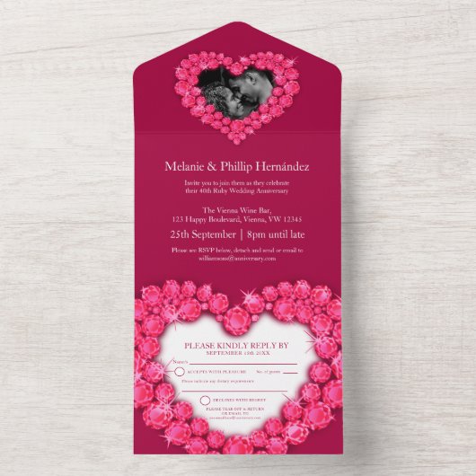 40e huwelijksverjaardag robijnen bruiloft geen env all in one uitnodiging (Binnen)