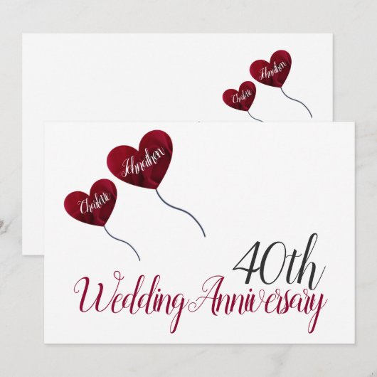 40e huwelijksverjaardag robijnen hart ballon kaart (Voorkant / Achterkant)
