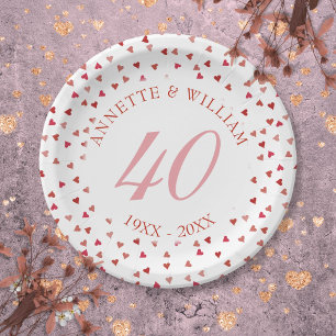40e huwelijksverjaardag Robijnen Harten Confetti Papieren Bordje