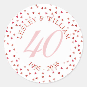40e huwelijksverjaardag Robijnen Harten Confetti Ronde Sticker