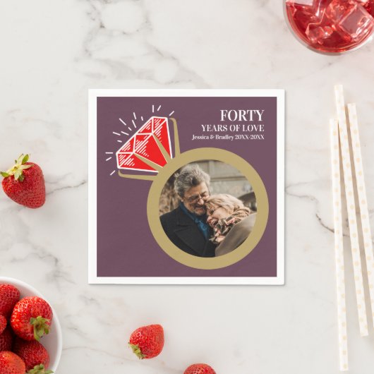 40e huwelijksverjaardag rode robijn ring foto servet (Insitu)