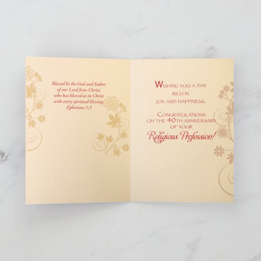 40e Jubilee Jubileum Nun Cross, Swirls, Bloem Kaart (Binnen)