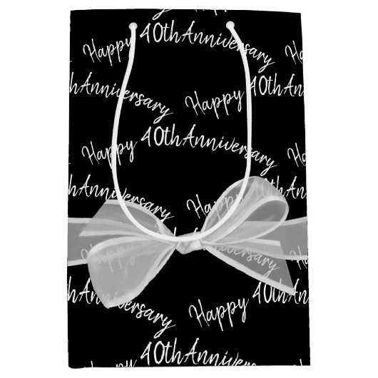40e Jubileum Bow op zwart Medium Cadeauzakje (Voorkant)