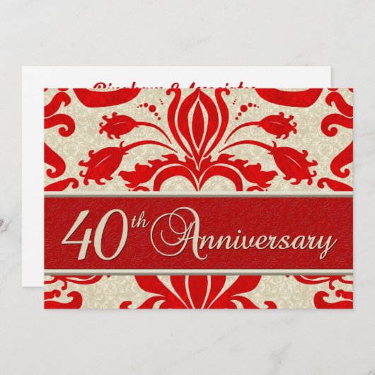 40e Jubileum Business Red Damask Kaart (Voorkant / Achterkant)