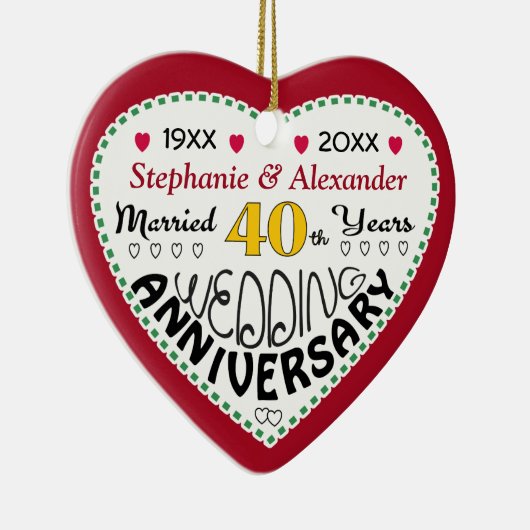 40e Jubileum cadeau hartvormige kerst Keramisch Ornament (Rechts)