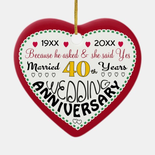 40e Jubileum cadeau hartvormige kerst Keramisch Ornament (Achterkant)