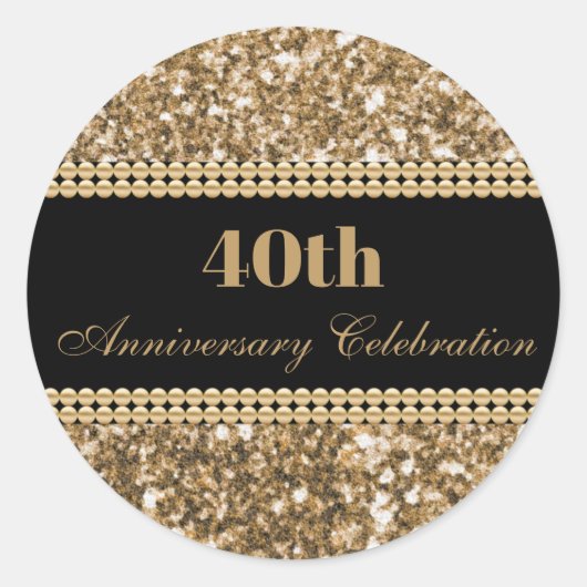 40e Jubileum Celebration Gold Glitter Parels Ronde Sticker (Voorkant)