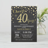 40e Jubileum Chalkboard Black en Gold Kaart (Staand voorkant)