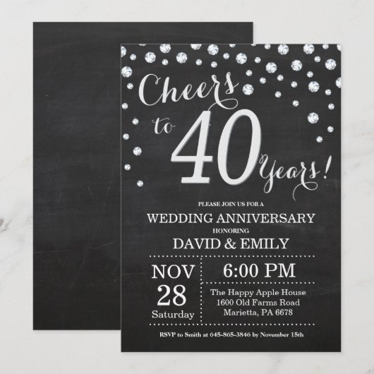 40e Jubileum Chalkboard Black Silver Kaart (Voorkant / Achterkant)