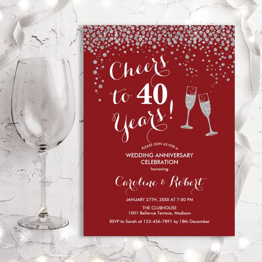 40e Jubileum - Cheers tot 40 jaar Silver Red Kaart