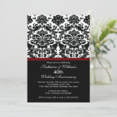 40e Jubileum Damask Invitation Merlot Red Kaart (Staand voorkant)