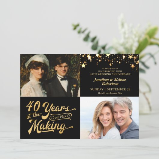 40e Jubileum Dan & nu Foto's zwart en goud Kaart (Staand voorkant)
